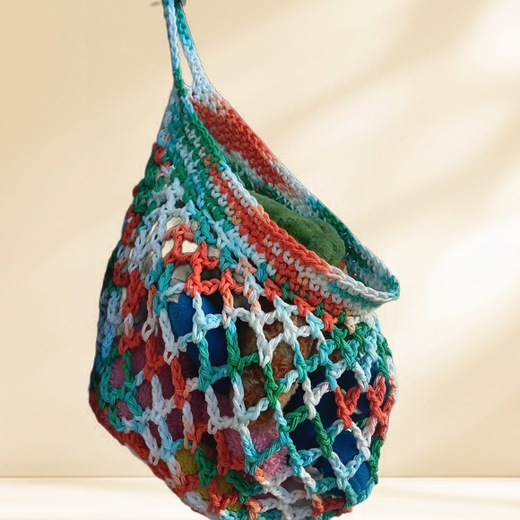 Hand crafted Crochet Basket Open Weave Market bag - Picture 2 of 5